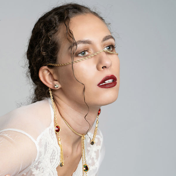 "I AM EXTRAORDINARY" Royal Red Swarovski Gold Facechain