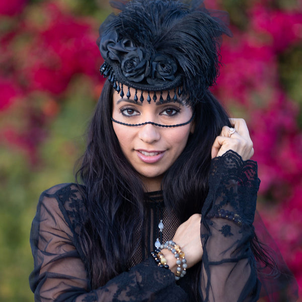 "I AM INTUITIVE" Moonstone Tassels Black Facechain