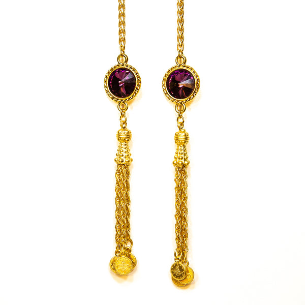 be EXTRAORDINARY Royal Purple Crystals & Tassels in Matte Gold Facechain