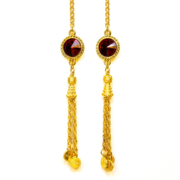 be EXTRAORDINARY Royal Red Crystals & Tassels in Matte Gold Facechain