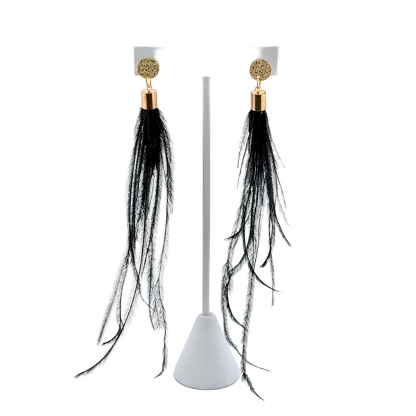 "I AM BOLD" Ostrich Feather Earrings Black1