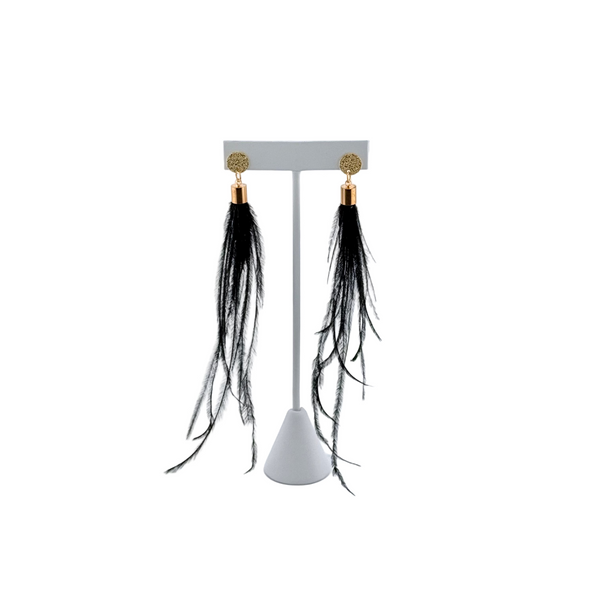 "I AM BOLD" Ostrich Feather Earrings Black1.heic