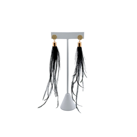 "I AM BOLD" Ostrich Feather Earrings Black1.heic