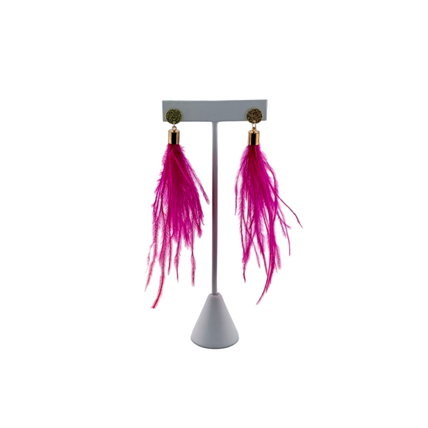 "I AM BOLD" Ostrich Feather Earrings Hot Pink2