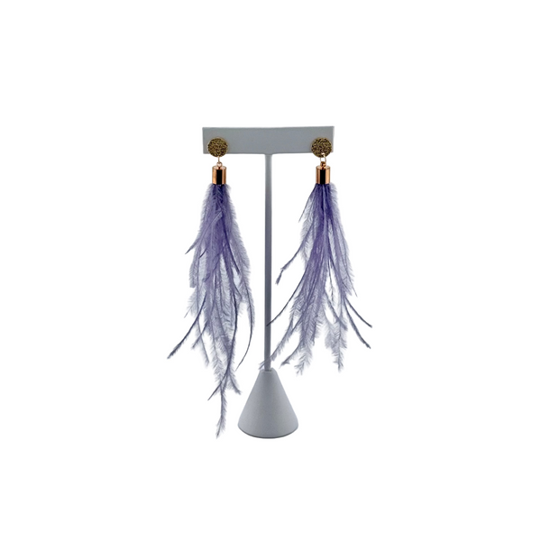 "I AM BOLD" Ostrich Feather Earrings Lavender1