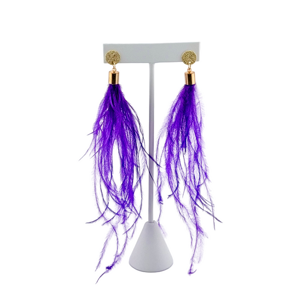 "I AM BOLD" Ostrich Feather Earrings Purple1