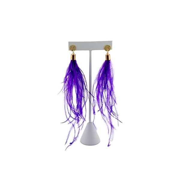 "I AM BOLD" Ostrich Feather Earrings Purple2