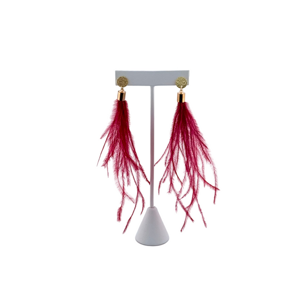 "I AM BOLD" Ostrich Feather Earrings Red1