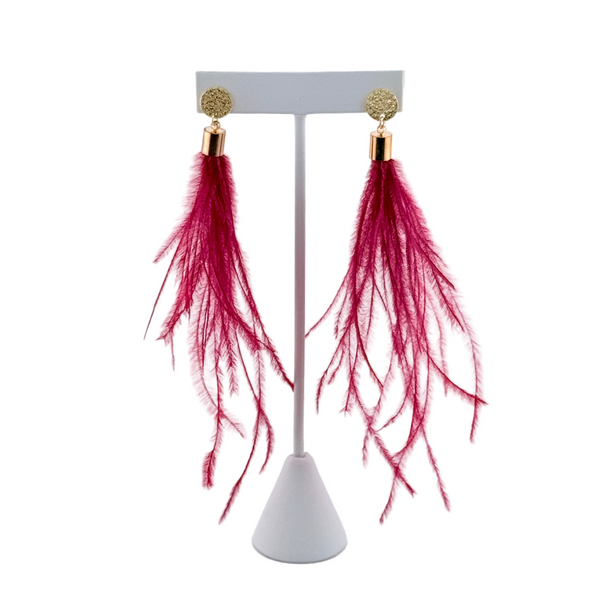 "I AM BOLD" Ostrich Feather Earrings Red2