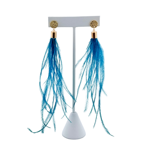 "I AM BOLD" Ostrich Feather Earrings Turquoise1