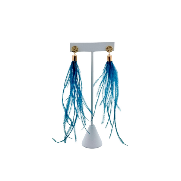 "I AM BOLD" Ostrich Feather Earrings Turquoise2