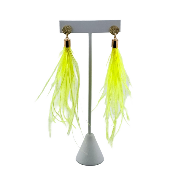 "I AM BOLD" Ostrich Feather Earrings Yellow2