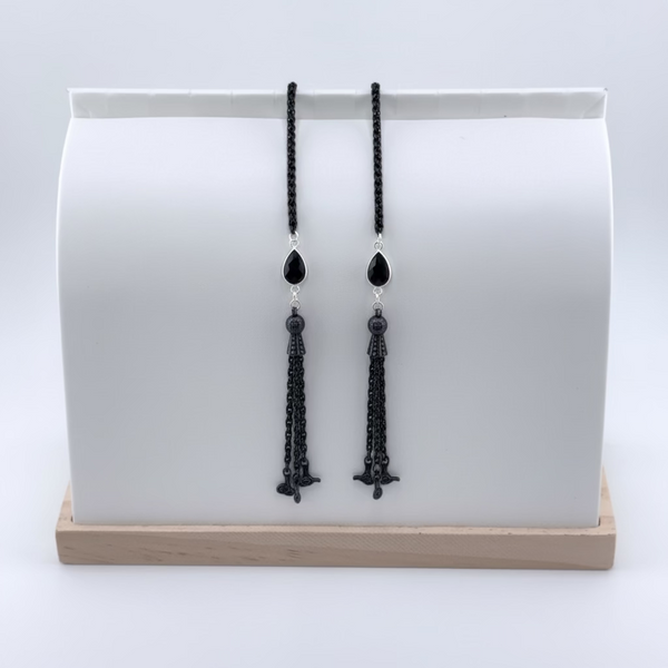 "I AM PROTECTED" Black Onyx Tassels Black Facechain