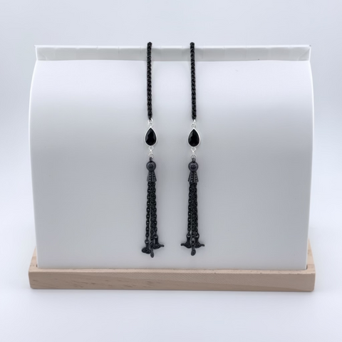 "I AM PROTECTED" Black Onyx Tassels Black Facechain