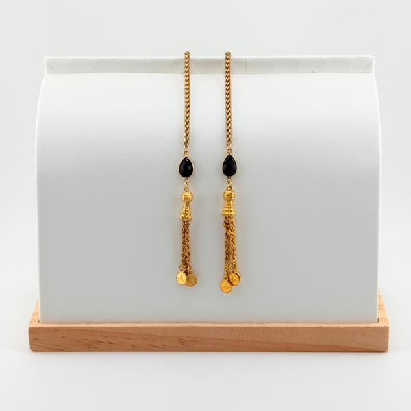 "I AM PROTECTED" Black Onyx Tassels Gold Facechain