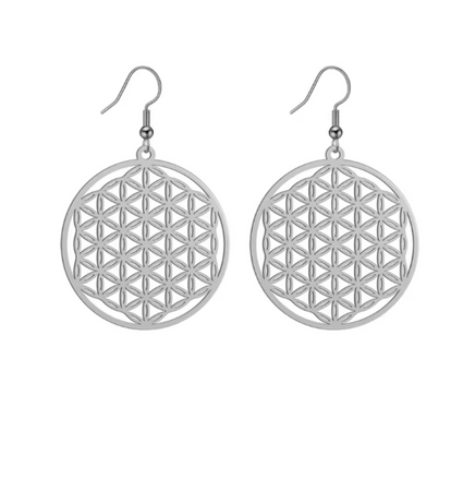 "I AM WHOLE" Flower of Life Earrings Silver
