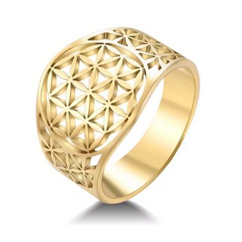 "I AM WHOLE" Flower of Life Ring Gold