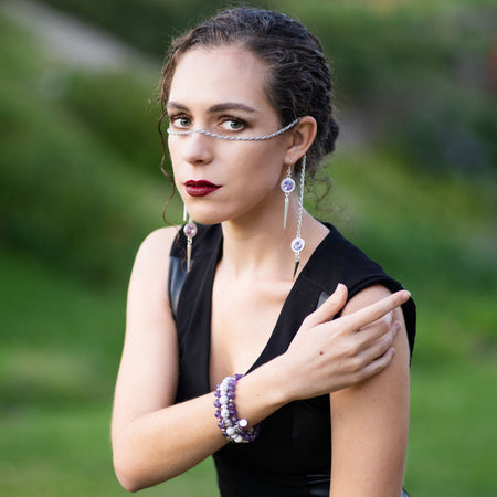 be EXTRAORDINARY Lilac Crystals & Tassels in Antique Silver Facechain