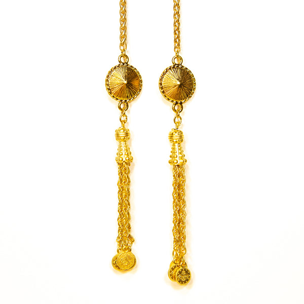 be EXTRAORDINARY Royal Red Crystals & Tassels in Matte Gold Facechain
